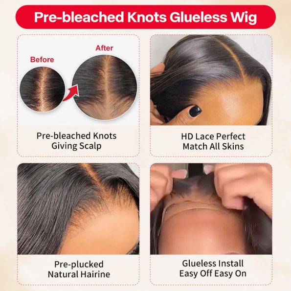 Pre Bleached Knots Glueless X X Pre Cut Hd Lace Closure Wig Body