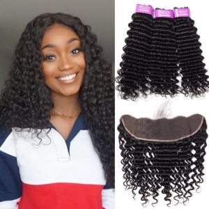 Brazilian Deep Wave Weave Hair 3 Bundles With Frontal Best Virgin Human Hair Online