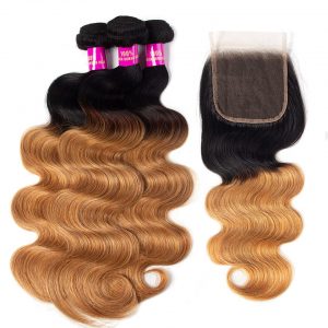 Brazilian Ombre 1B/27 Body Wave Bundles With Lace Closure