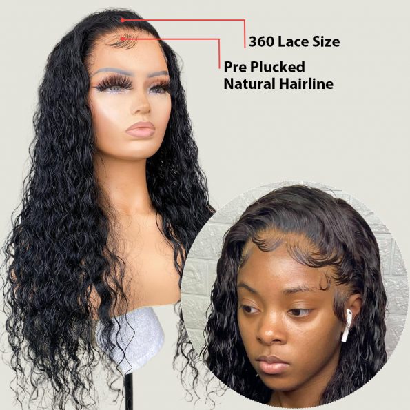 360 lace wig in water wave hair