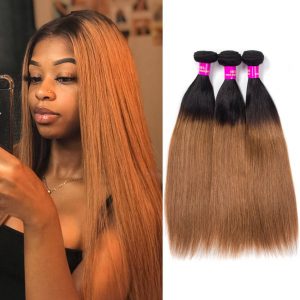 Brazilian Ombre T1B/30 Straight Human Hair Weave 2 Tone Black to Brown Color