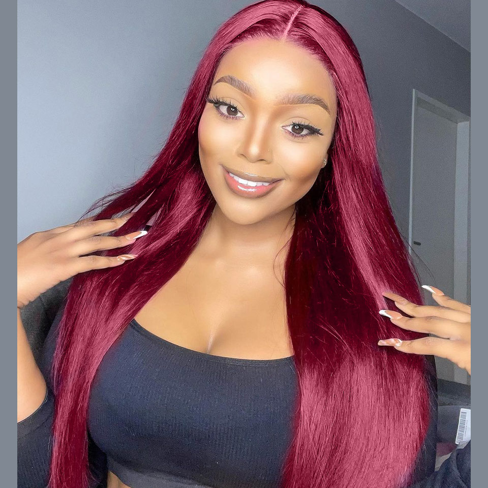 Mscoco Hair Offers Wine Red 99J Pre Colored 5×5 13×4 Lace Wigs