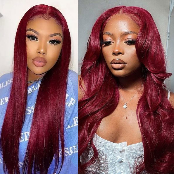 Wine Red 99J Pre Colored 5x5 Lace Closure Wigs In HD Transparent Lace Is in stock