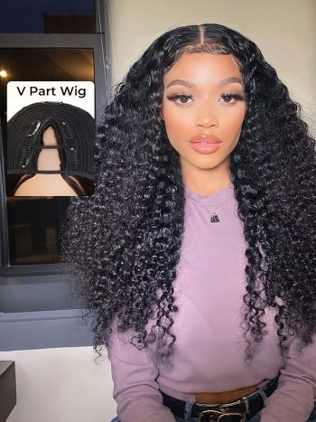 Deep Wave V Part Wig No Leave Out Glueless Human Hair Wigs 180% Density