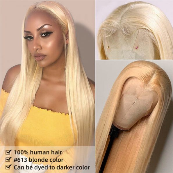 100 Human Hair Blonde Lace Wig Straight Hair Wig