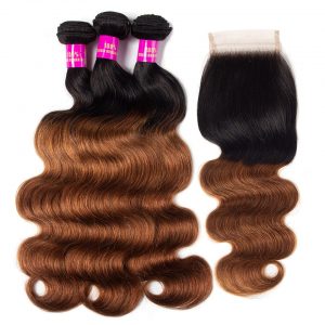 Brazilian Ombre 1B/30 Body Wave Bundles With Lace Closure