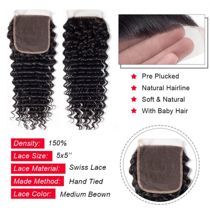 natural black big size 5x5 lace closure