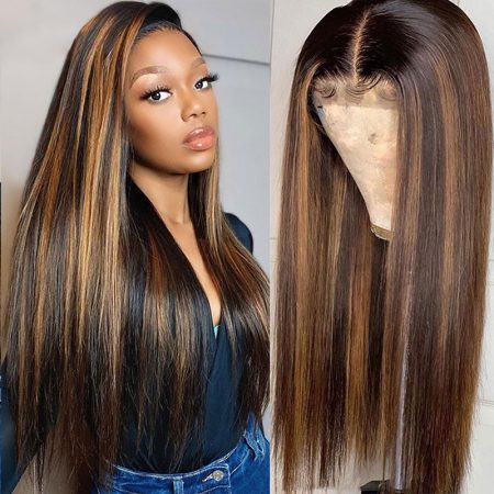 Straight Hair Ombre Lace Front Wigs Black And Honey Blonde Highlight Wigs