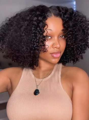 Glueless Kinky Curly 6×5 Pre Cut HD Lace Closure Short Wig Pre Bleached Knots Wear & Go Wig