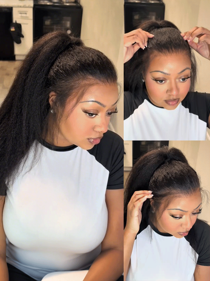 Drawstring 360 Lace Frontal Wigs Kinky Straight Pull Go Human Hair Glueless Wigs