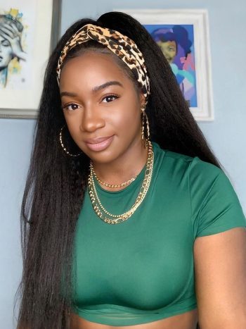 Kinky Straight Headband Wigs Human Hair Half Wigs With Hair Scarf