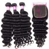 Brazilian Hair Weave Bundles With 5X5 Lace Closure Loose Deep Wave With Closure 3 Bundles Remy Human Hair Mscoco 10 28 INCH
