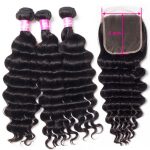 Brazilian Hair Weave Bundles With 5X5 Lace Closure Loose Deep Wave With Closure 3 Bundles Remy Human Hair Mscoco 10 28 INCH