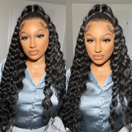 Invisi-String 360 Frontal Loose Deep Wave Human Hair Wigs Pre Cut Lace Glueless Wig