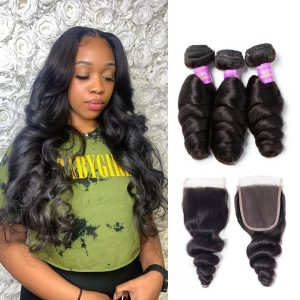 Brazilian Loose Wave Bundles Hair With Lace Closure Virgin Human Hair Sale