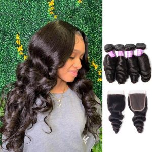 Loose Wave 4 Bundles Hair With Lace Closure Virgin Human Hair Sale