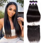 Brazilian Straight hair 3 Bundles With Lace Frontal Virgin Human Hair Weave