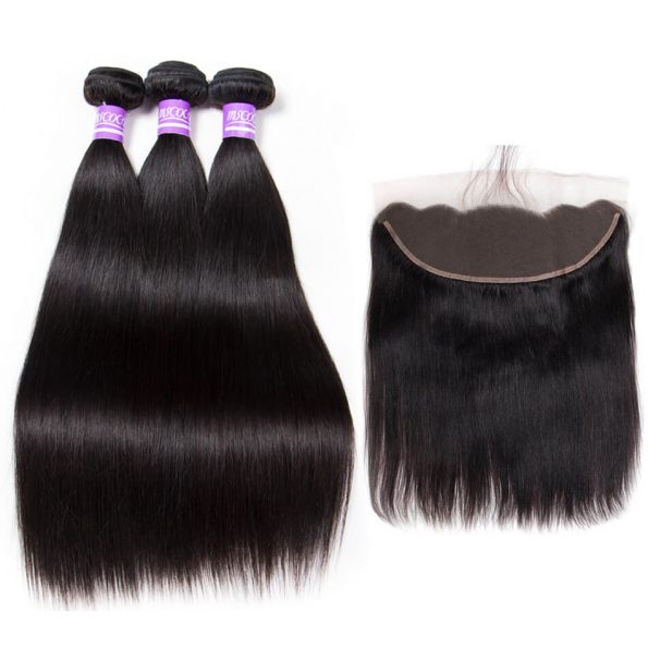 3 bundles with frontal straight hair