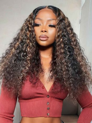 Glueless Mix Color Brown And Black Highlight Deep Wave HD Lace Frontal Wig