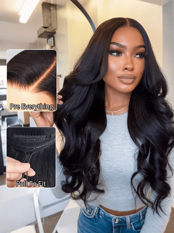 Pull & Go Drawstring Wig Loose Body Wave Glueless 6×5 13×6 HD Lace Wig Natural Hairline