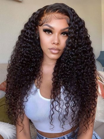 Pre-bleached Knots Curly Glueless Wigs 13×6 Clear Lace Wig Human Hair 220% Density
