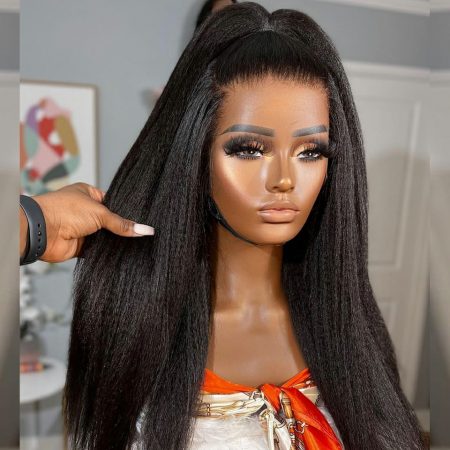 Kinky Straight Hair Glueless Lace Frontal Wigs