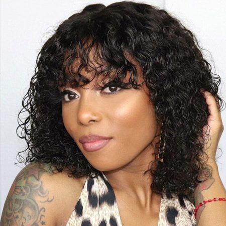 Water Wave Bob Wig With Bangs Human Hair Wig