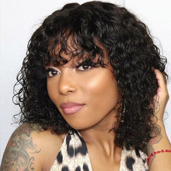 Water Wave Bob Wig With Bangs Human Hair Wig