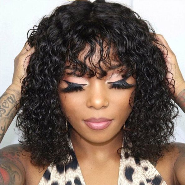 Protective Glueless Machine Made Bob Wig With Bangs Put On And Go