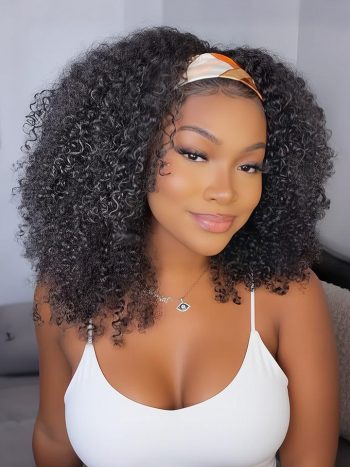 Kinky Curly Hair Wig Headband Wig Shoulder Length Human Hair Wig