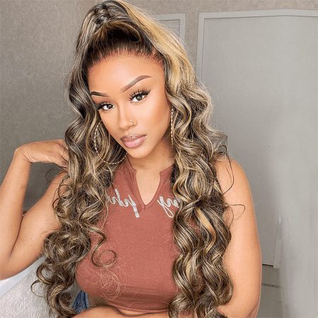 Honey Blonde Loose Deep Wave Glueless Lace Wig Highlight 6x5 13×4 HD Lace Frontal Wig