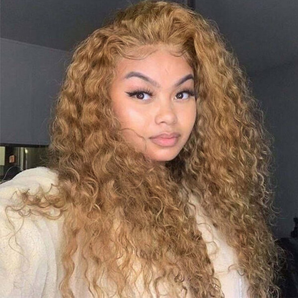 Honey Blonde 5x5 13x4 Lace Wig Undetectable Lace Wig Water Wave 180% Density