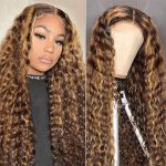 Highlight Deep Wave Honey Blonde 5×5 13×4 Lace Front Wig Mix Color Wigs