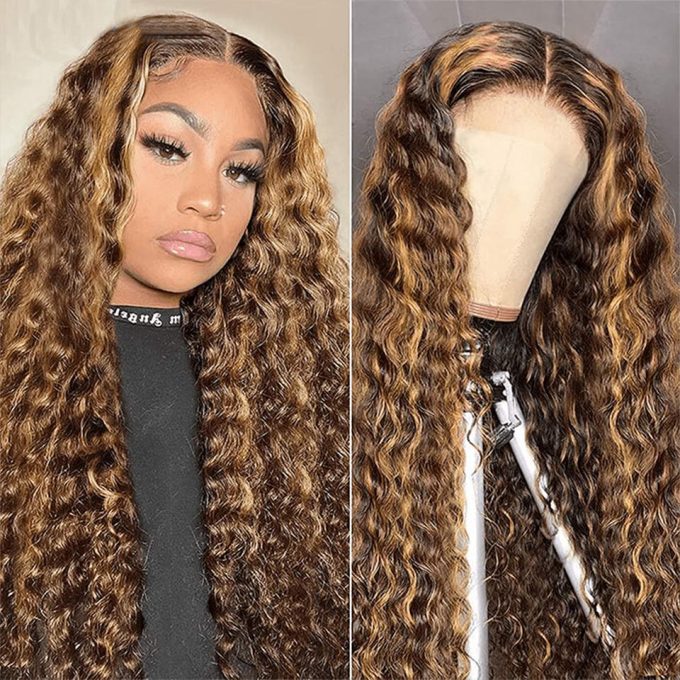 Highlight Deep Wave Honey Blonde 5×5 13×4 Lace Front Wig Mix Color Wigs