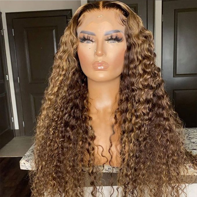 Highlight Deep Wave Honey Blonde 5×5 13×4 Lace Front Wig