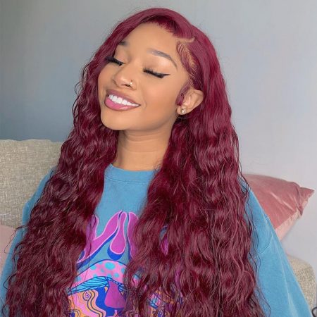 99J Burgundy Color Water Wave Glueless 6×5 13×4 HD Lace Wig