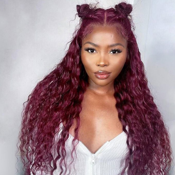99J Burgundy Color Water Wave Human Hair Wig
