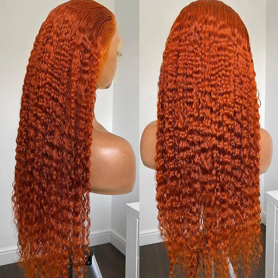 Ginger Color 13x4 Lace Front Wig Curly Human Hair Undetectable Lace Wig