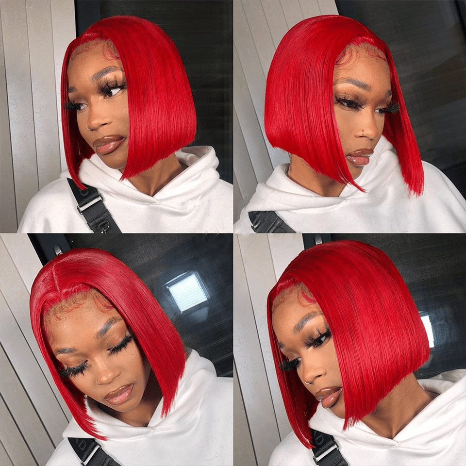 Undetectable Lace Wigs 4x4 13x4 Lace Straight Bob Wig At Affordable Price 150% Density With Red Color