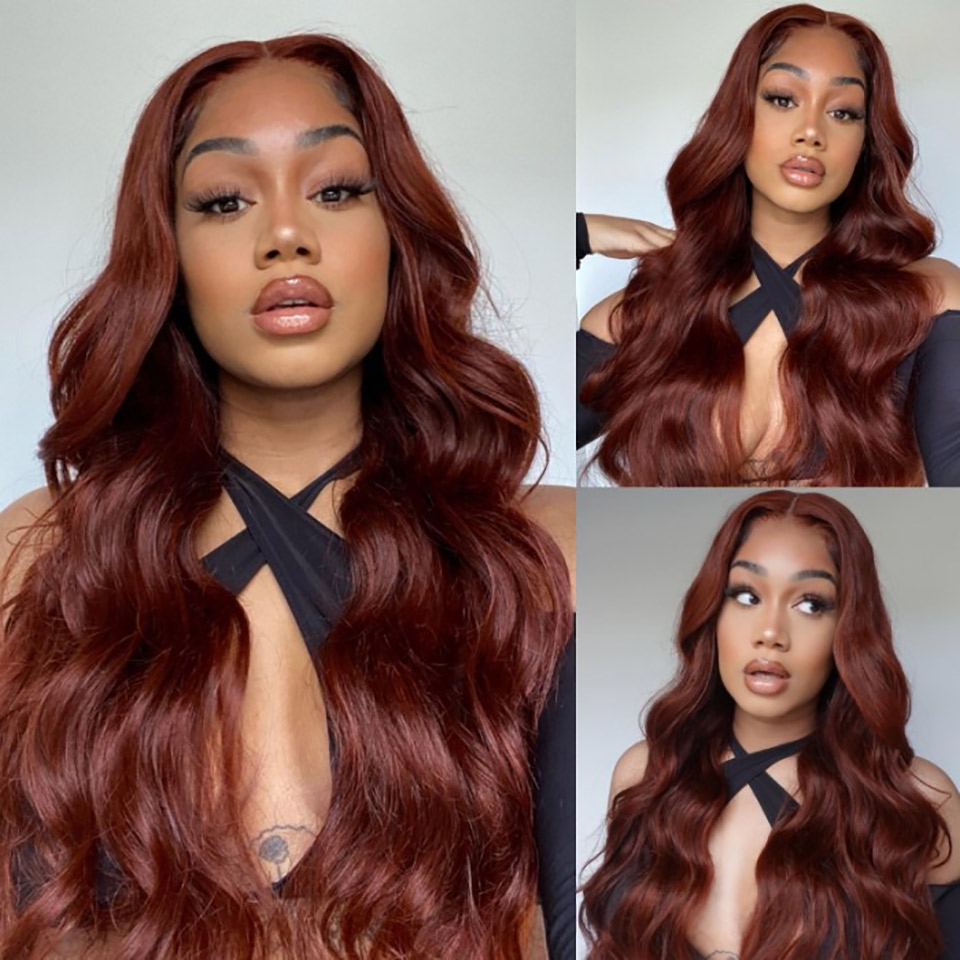 Body Wave 5×5 13×4 HD Lace Front Wig Reddish Brown Color Human Hair Wig