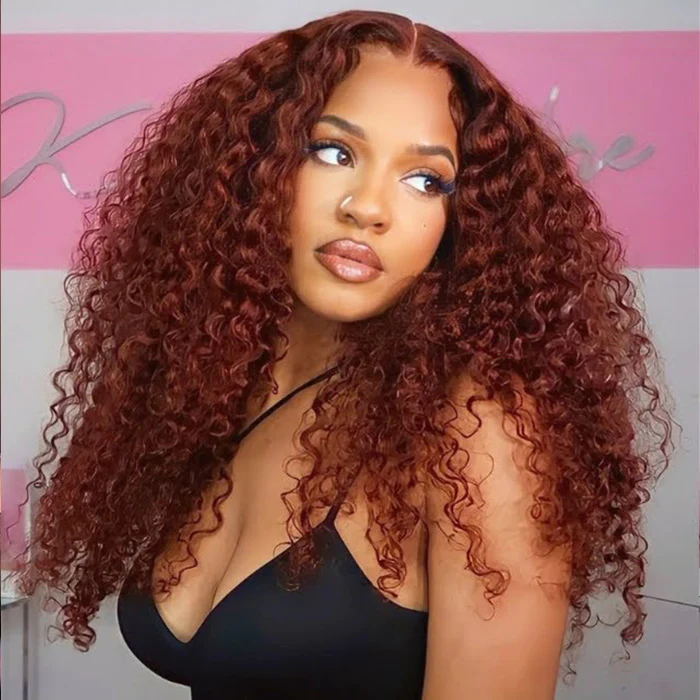 Reddish Brown Color Deep Wave Glueless HD Lace Front Wig