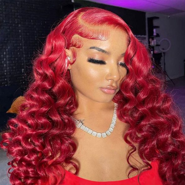 Red Human Hair Wigs Pre Plucked 5×5 13×4 Lace Frontal Wigs 180 Density