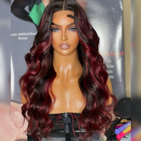 Highlight Burgundy Body Wave Glueless Wig Colored 6x5 13×4 HD Lace Frontal Wig