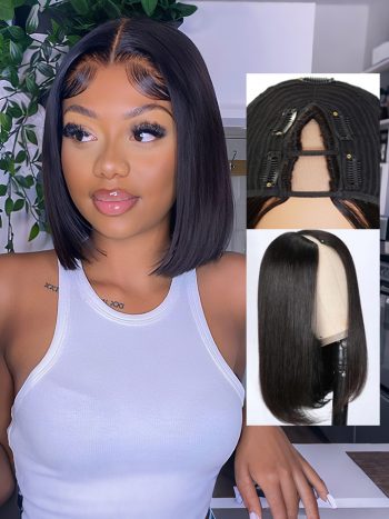 Short Bob Wig Straight Hair V Part Wig Beginner Friendly Human Hair Wig