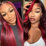 99J Burgundy With Red Highlight Straight And Body Wave 13x4 HD Lace Wig