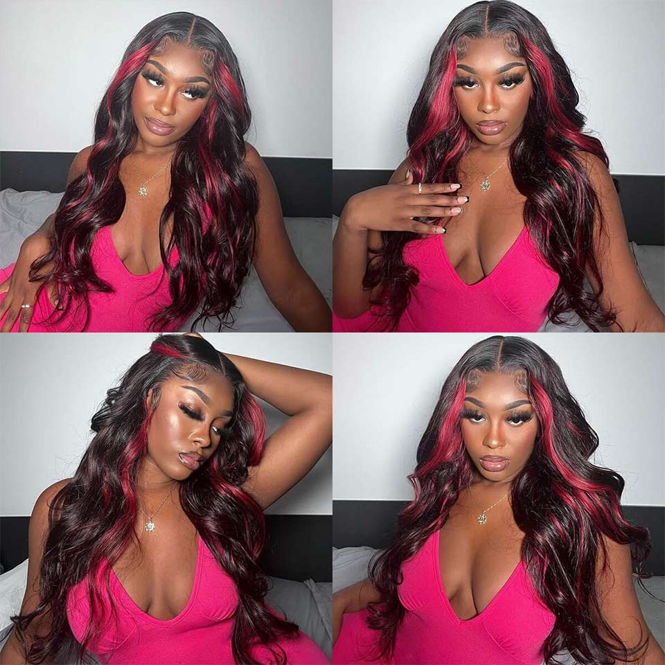 99J Burgundy With Red Highlight Straight And Body Wave Wig