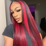 Dark Burgundy With Red Highlight Wig In Straight And Body Wave