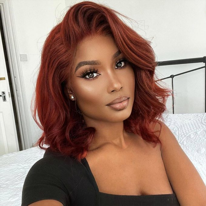 Reddish Brown 5x5 13x4 HD Lace Wigs With Barrel Curls Shoulder Length Human Hair Wig