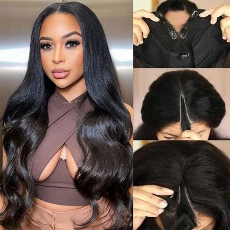 V Part Wig Straight And Body Wave Human Hair No Skill Needed Wig 180% Density