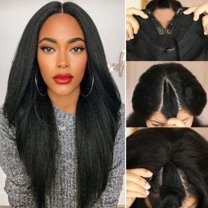 Kinky Straight V Part Wig Human Hair Natural Protective Style 180% Density